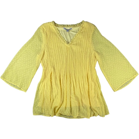 Valerie Stevens size Xl yellow bell sleeve vneck lined empire line boho top EUC - Picture 1 of 11